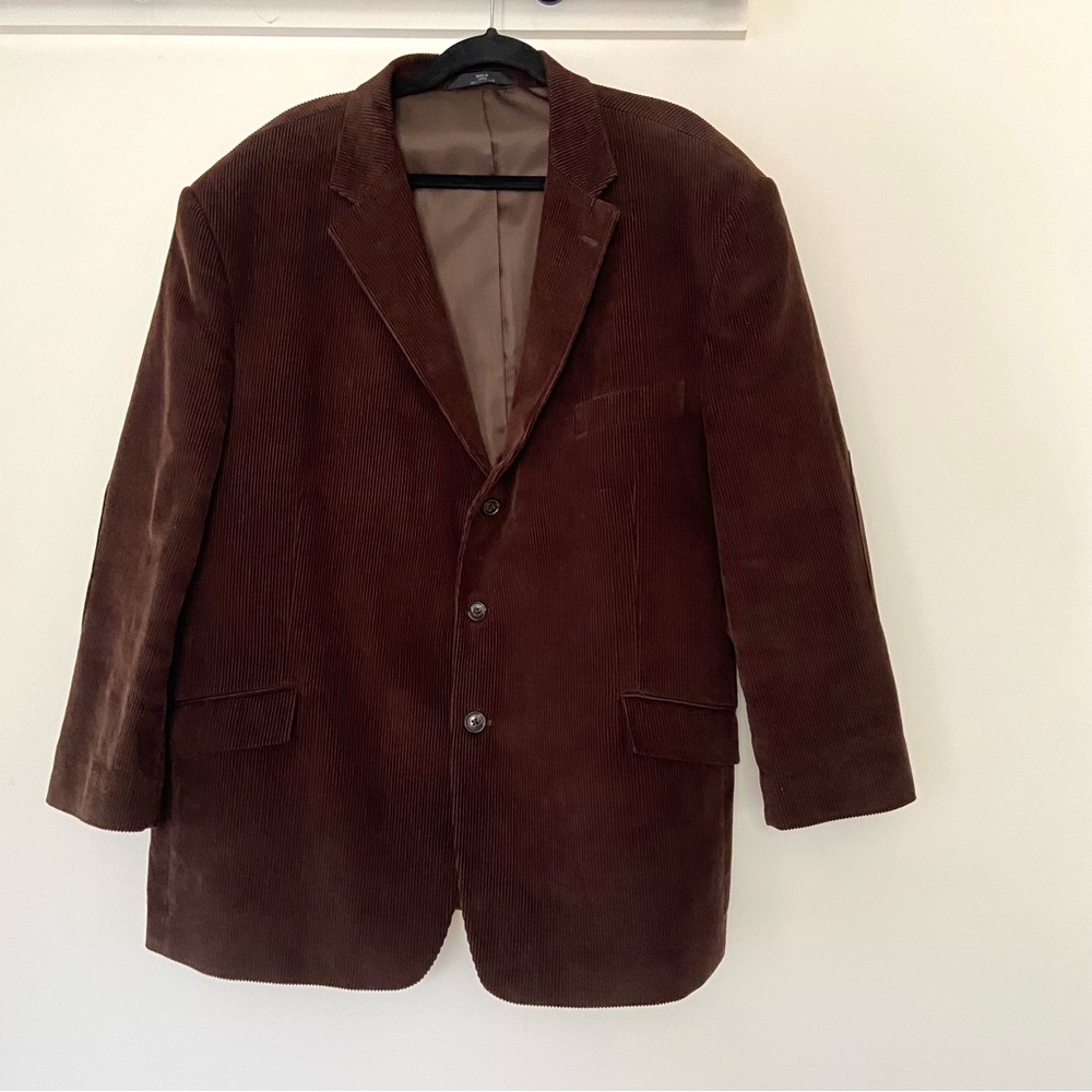 Haggar Corduroy Blazer Mens 50R Brown Sports Coat Suede Elbow Patch Academia